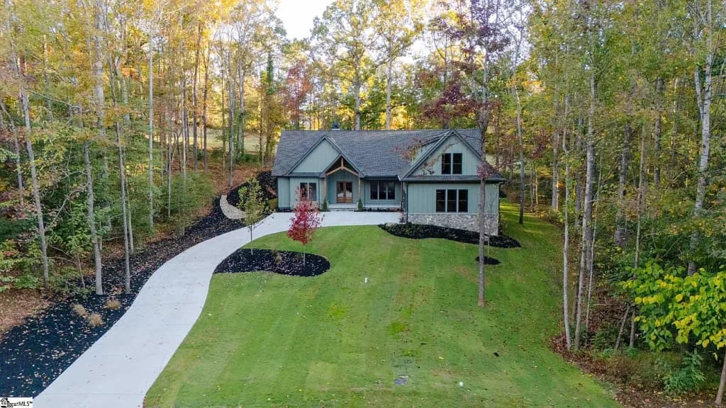 Wooded home exterior in Cherokee Valley near Travelers Rest, South Carolina.